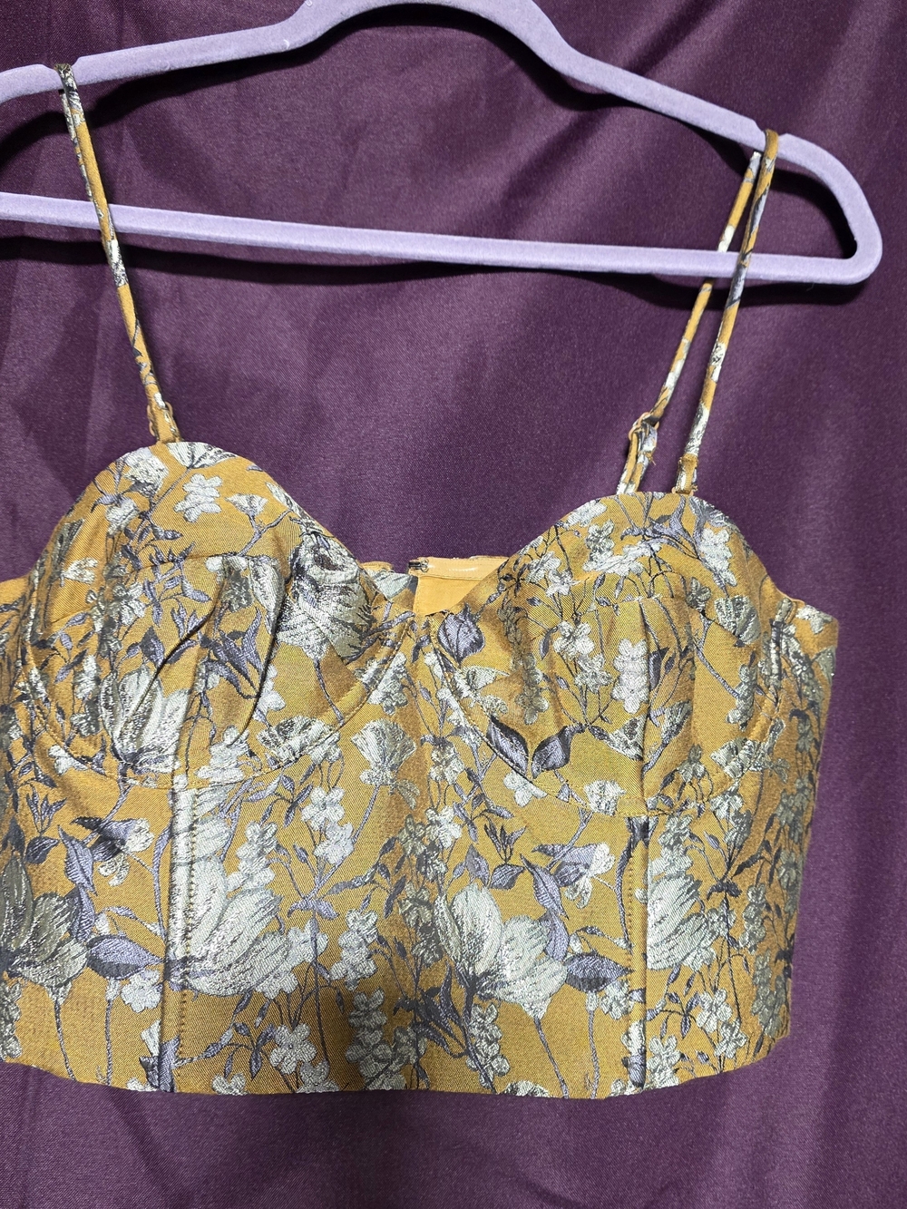 NWT Banana Republic yellow floral corset top with white and gray floral print.